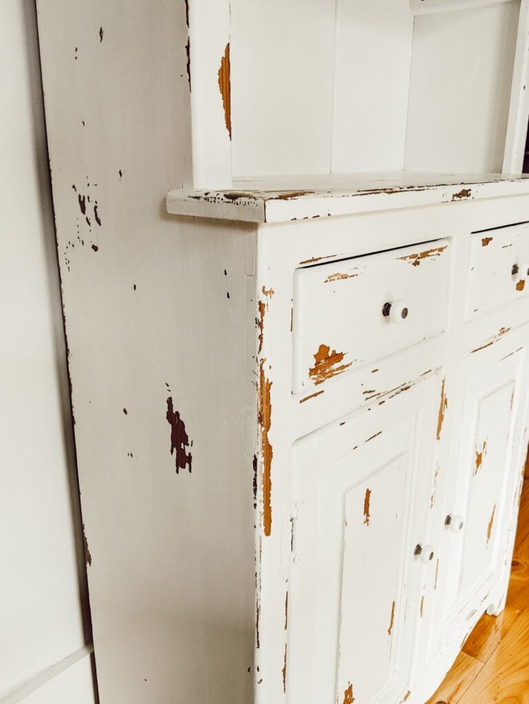 tall painted chippy white cabinet