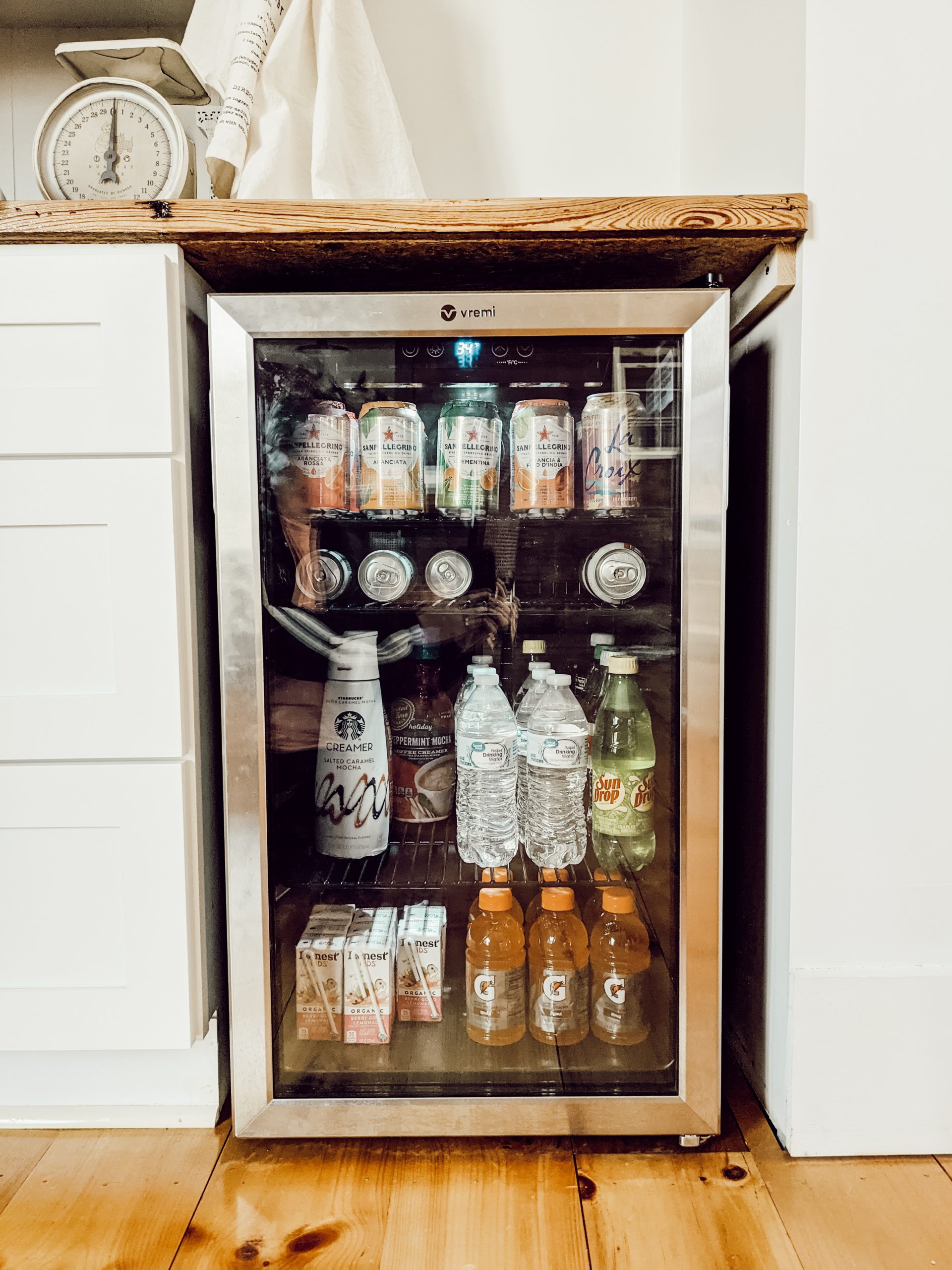 budget friendly beverage cooler in farmhouse coffee bar