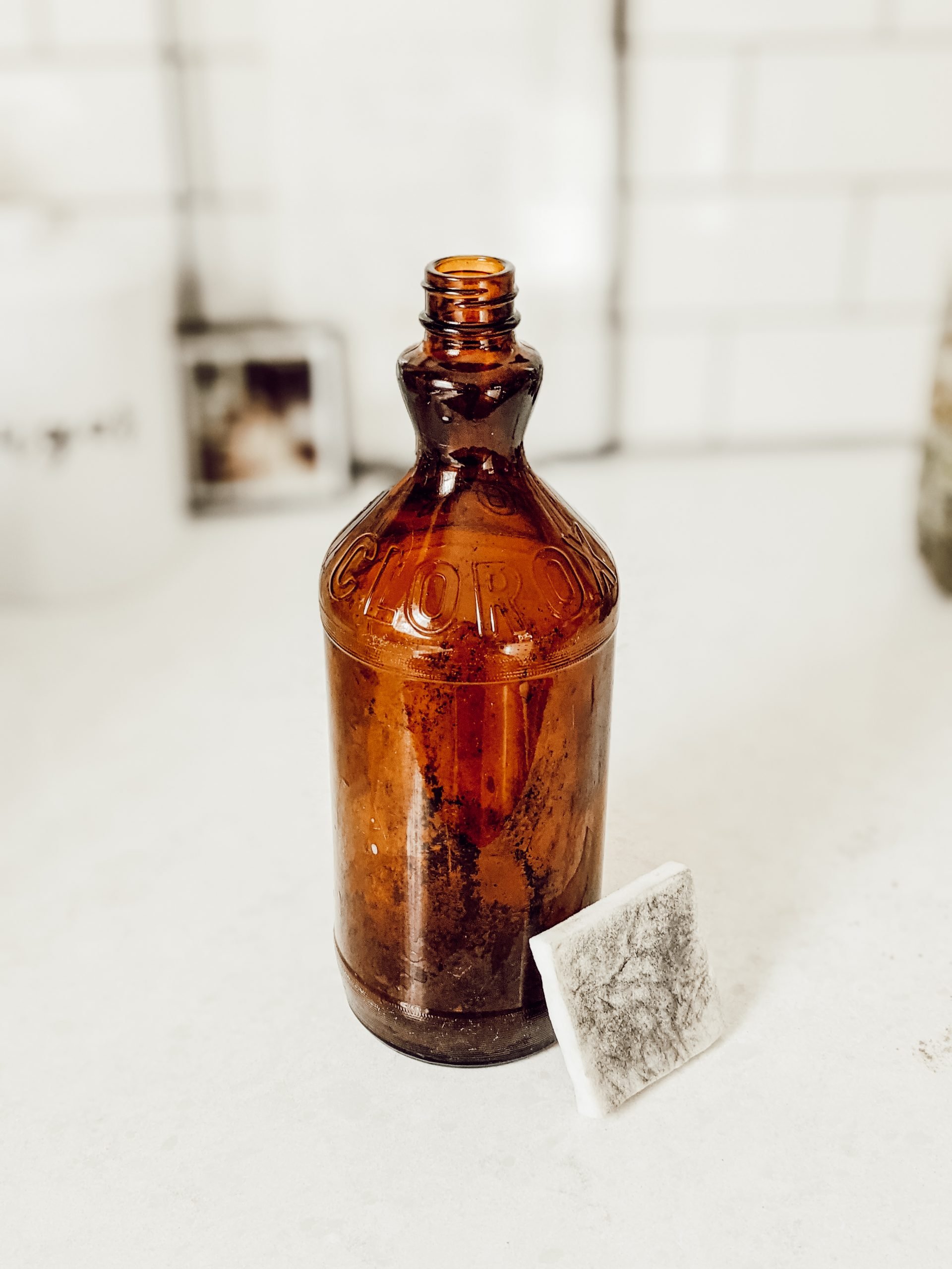 old amber glass clorox bottle