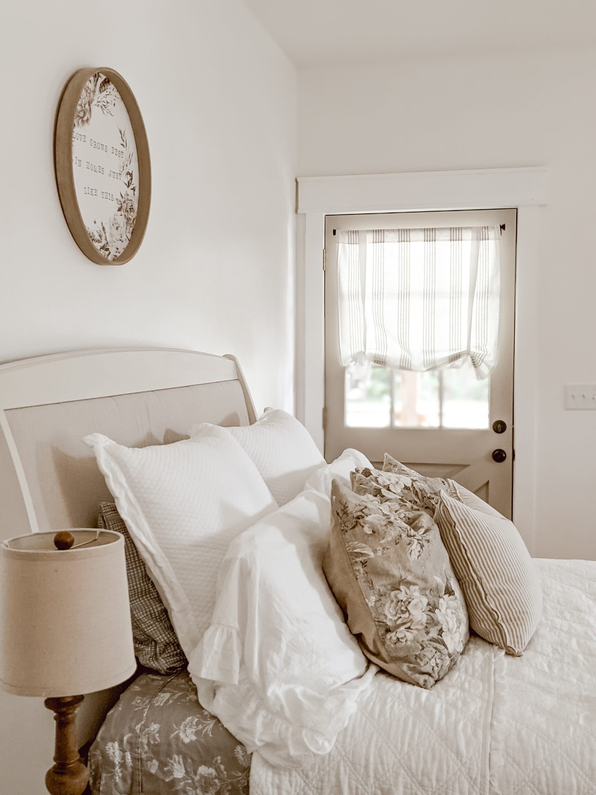 neutral white cottage farmhouse bedroom