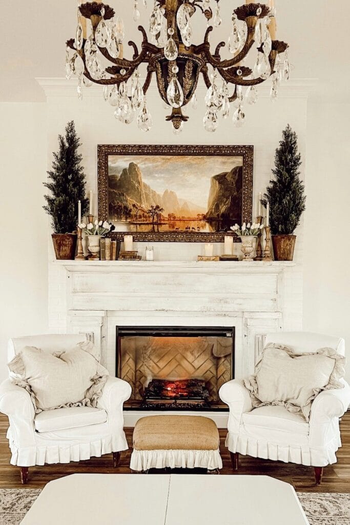 Deb and Danelle's DIY Fireplace with electric insert is major farmhouse fireplace inspiration