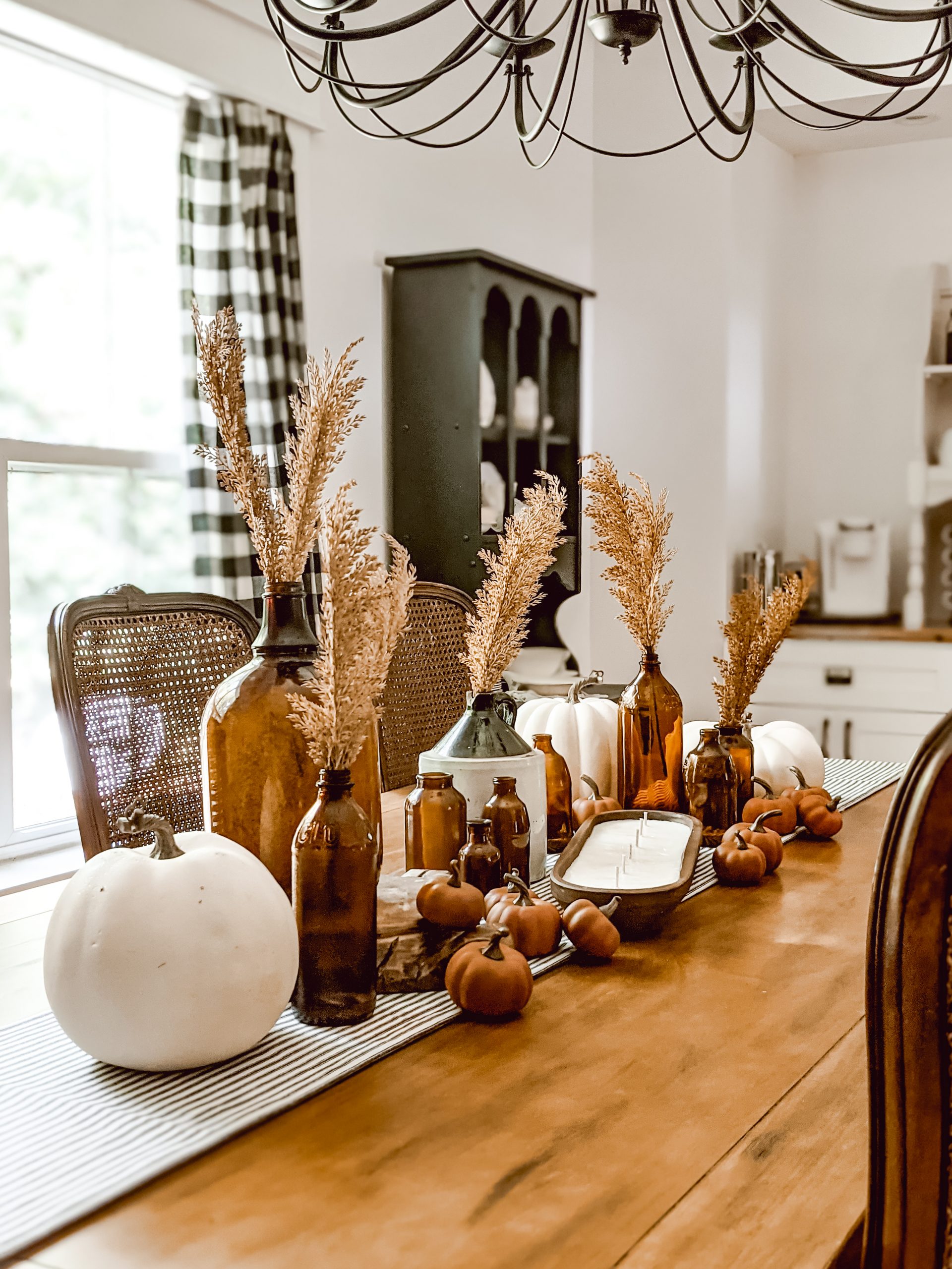 cozy neutral vintage farmhouse tablescape for fall