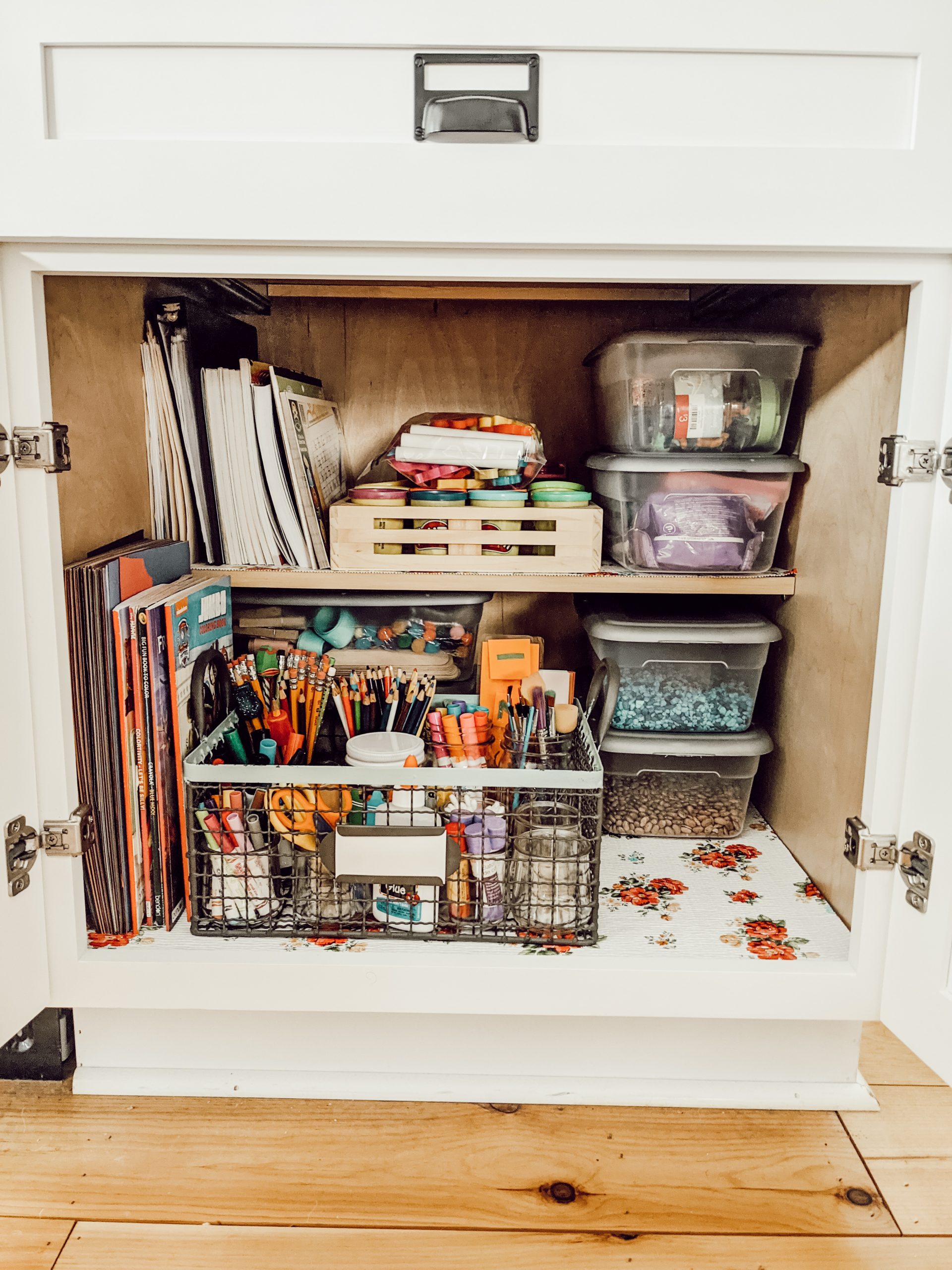 arts and crafts storage cabinet in kitchen