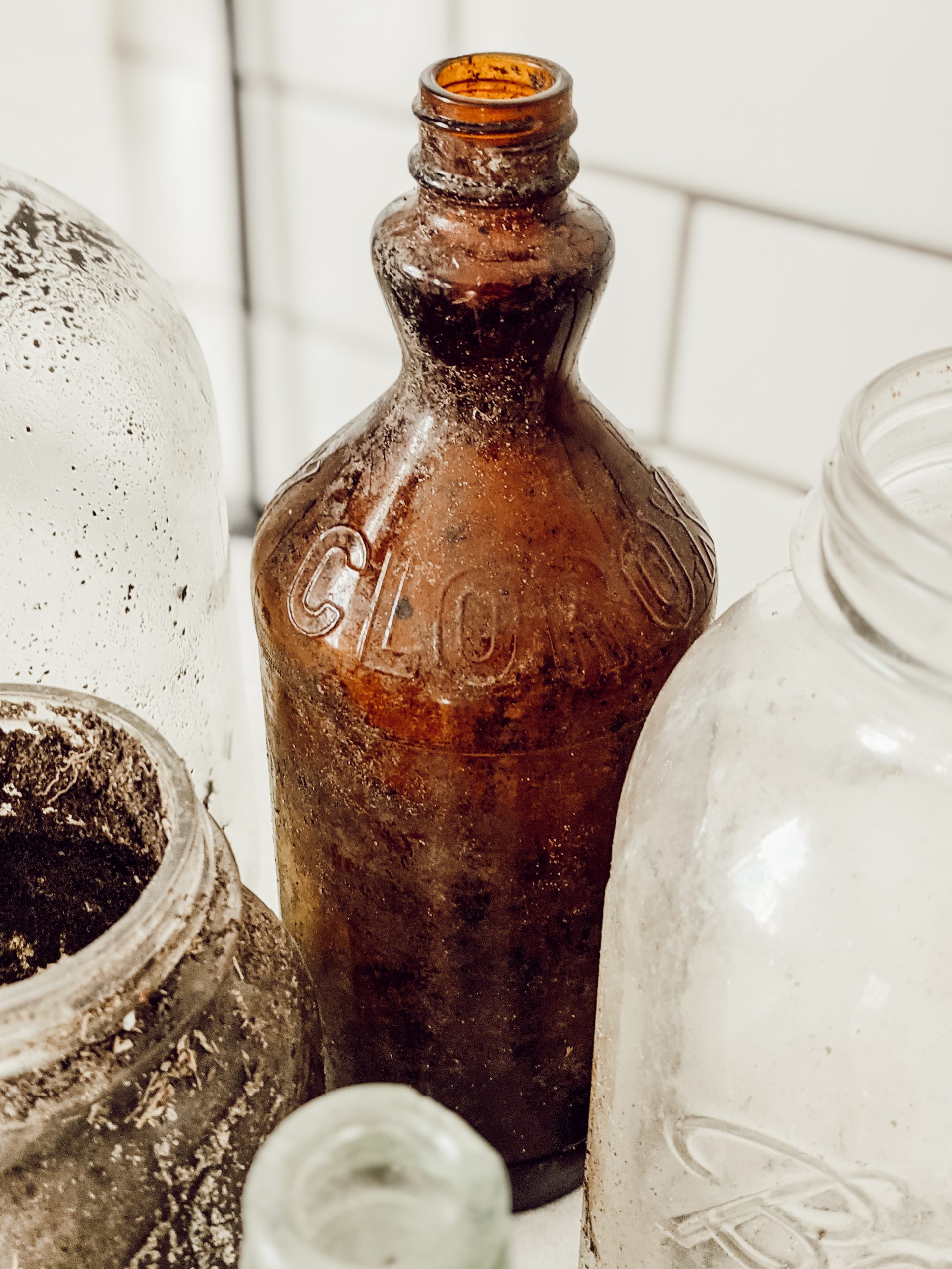 vintage amber glass clorox bottle