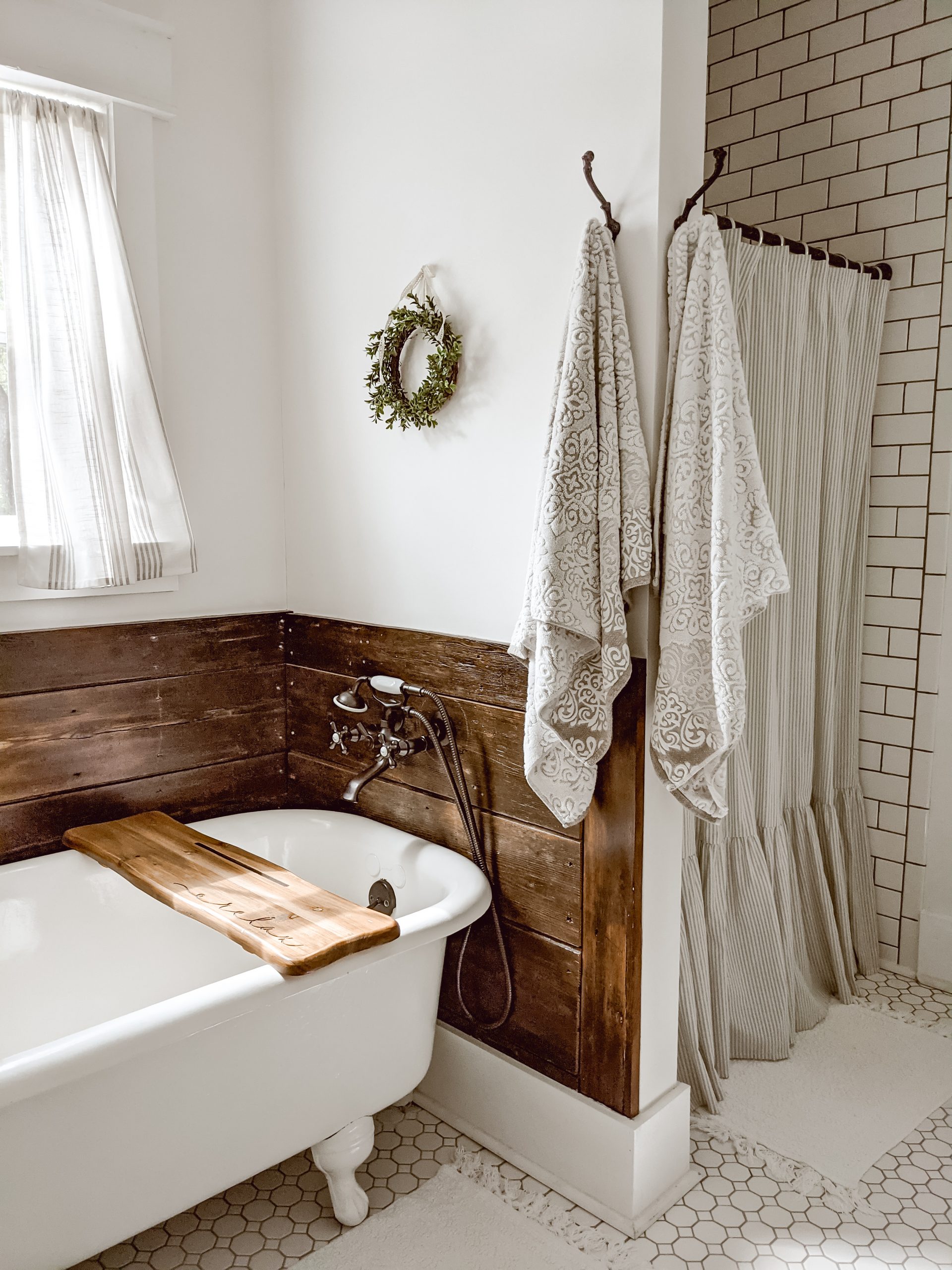farm-cottage charm style bathroom with neutral color palette 