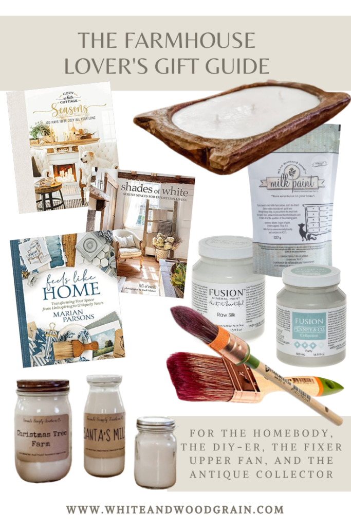 a farmhouse lover's gift guide: candles, home decor books, and DIY paint supplies