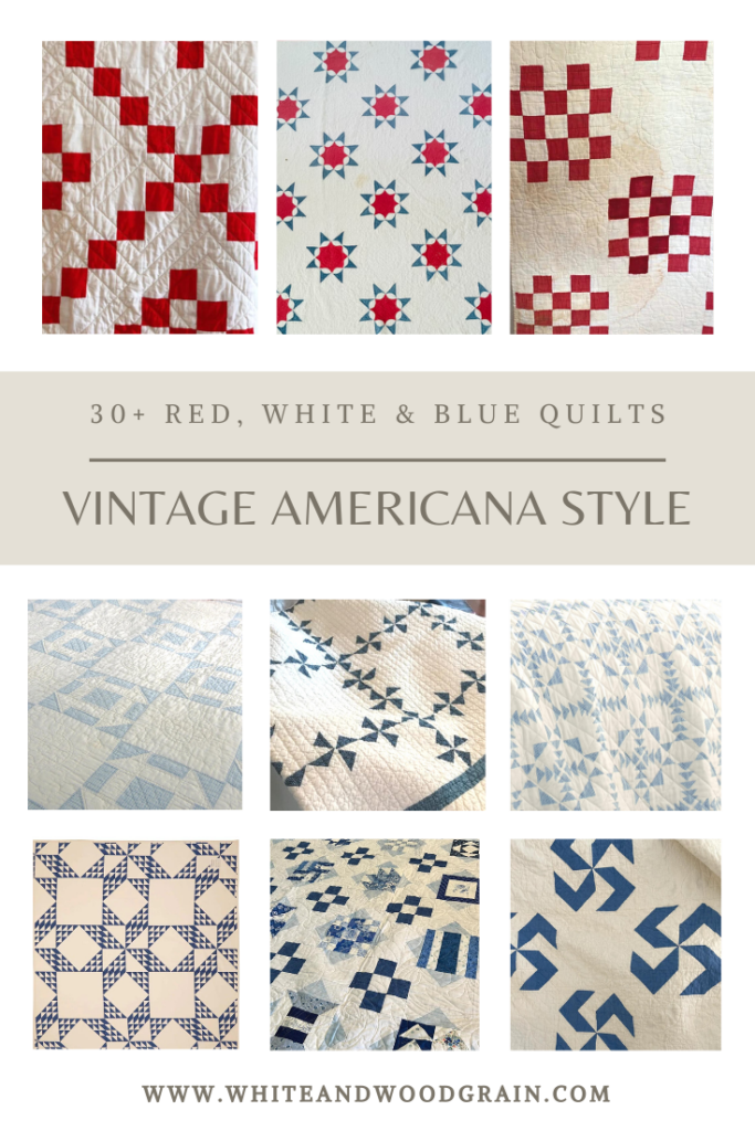 30+ red white and blue vintage Americana quilts and coverlets perfect for decorating for memorial day and the 4th of july
