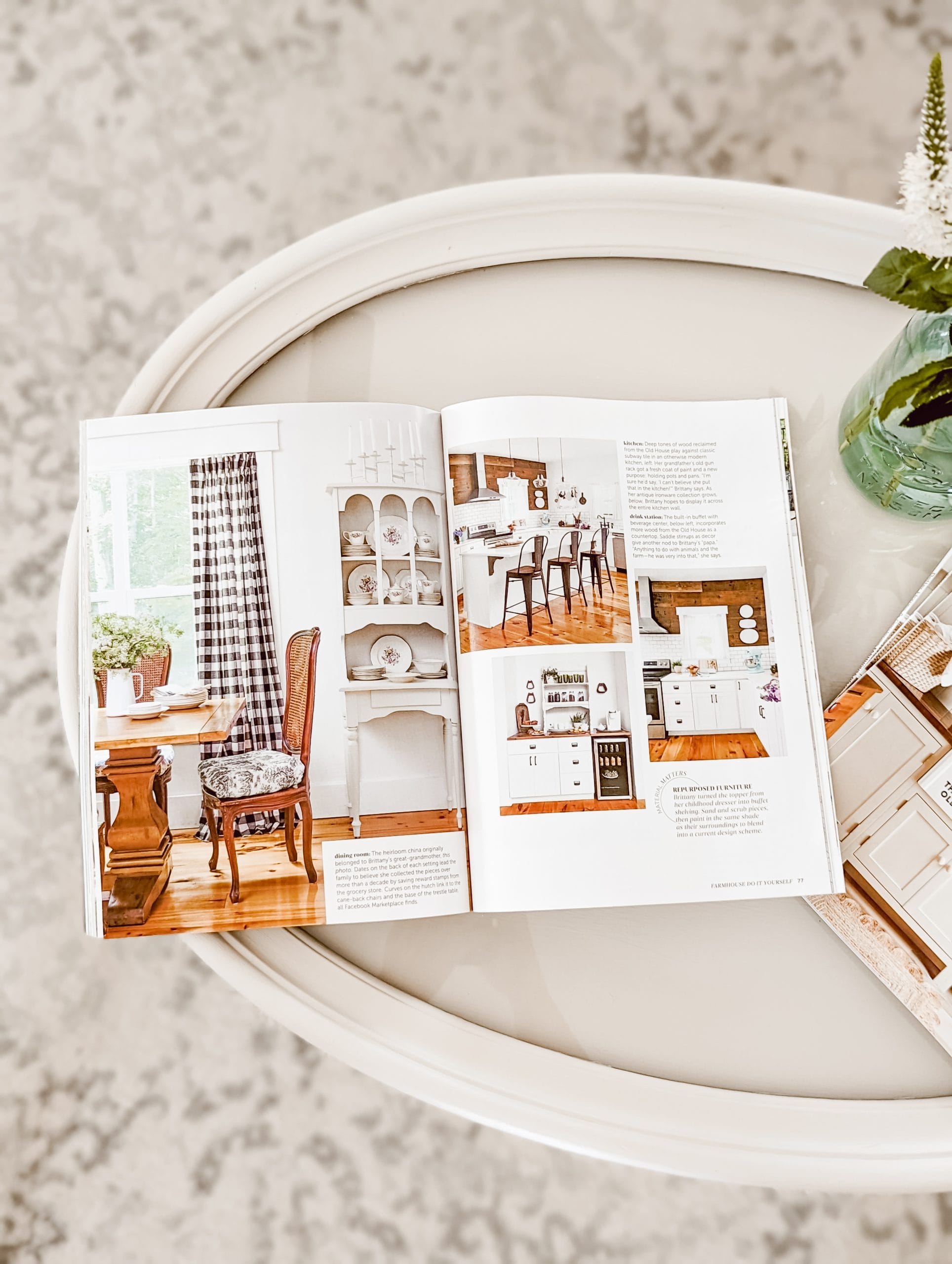 NC Blogger Brittany Hutchison and White and Woodgrain's feature in Better Homes & Gardens Farmhouse Do It Yourself Magazine for 2023