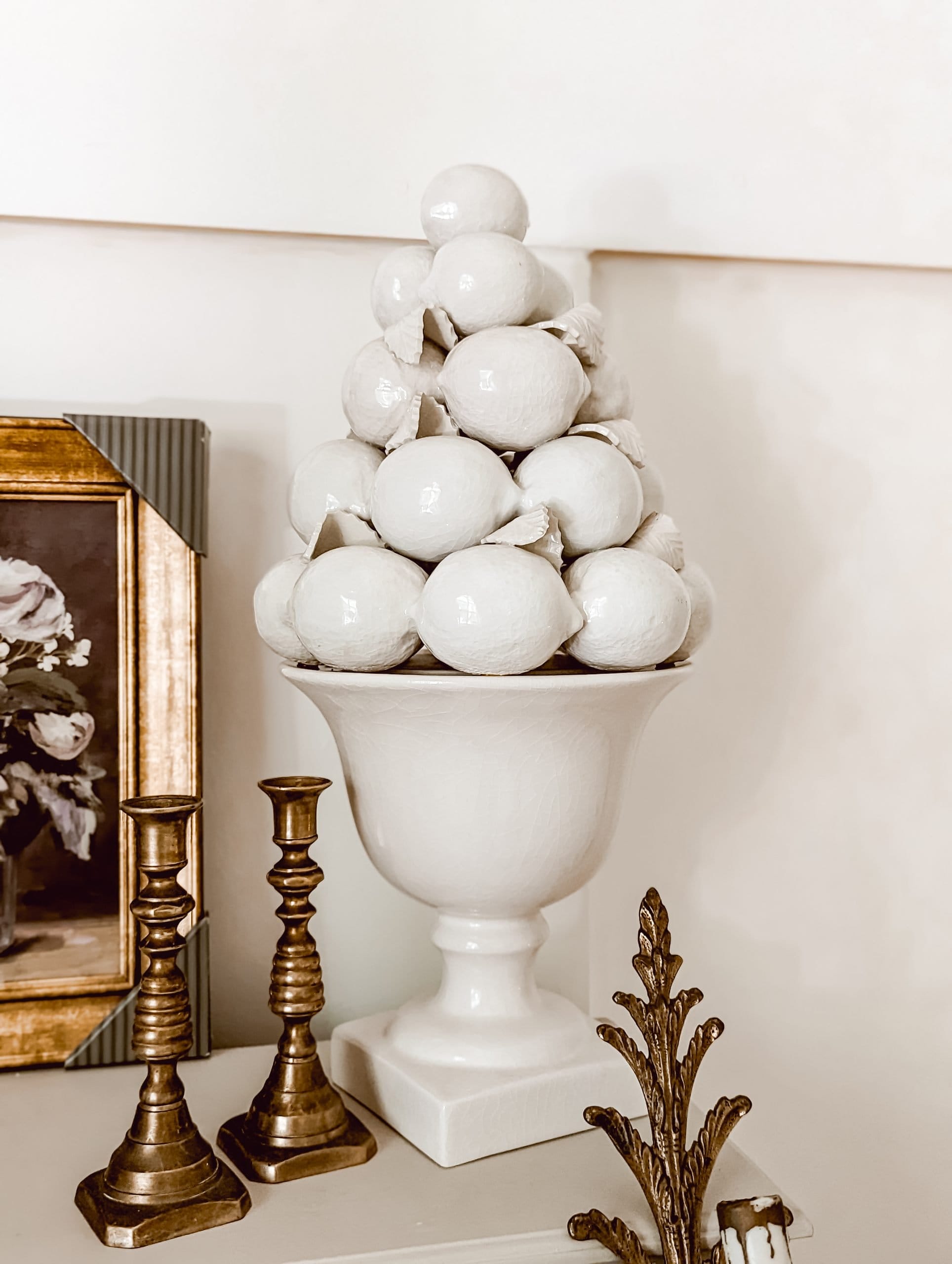 vintage white ceramic lemon fruit topiary pottery, made in Portugal for great city traders 