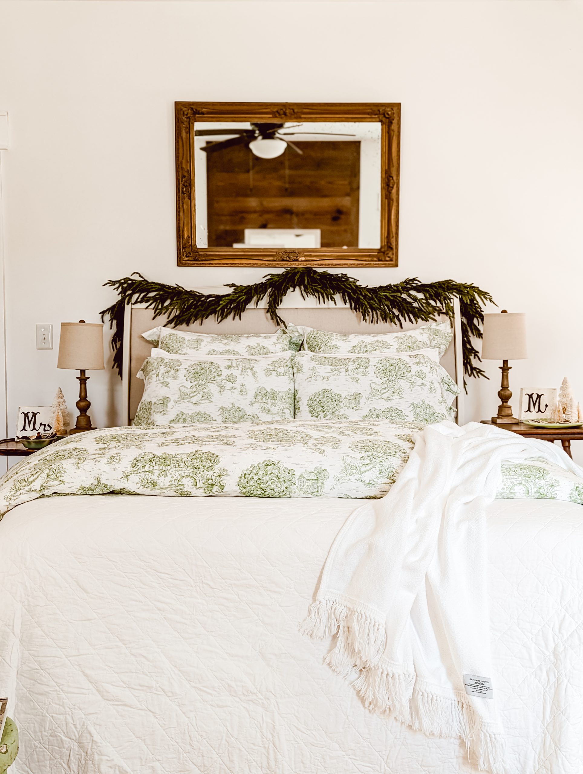 how to layer bedding from Red Land Cotton for a designer look for the holidays