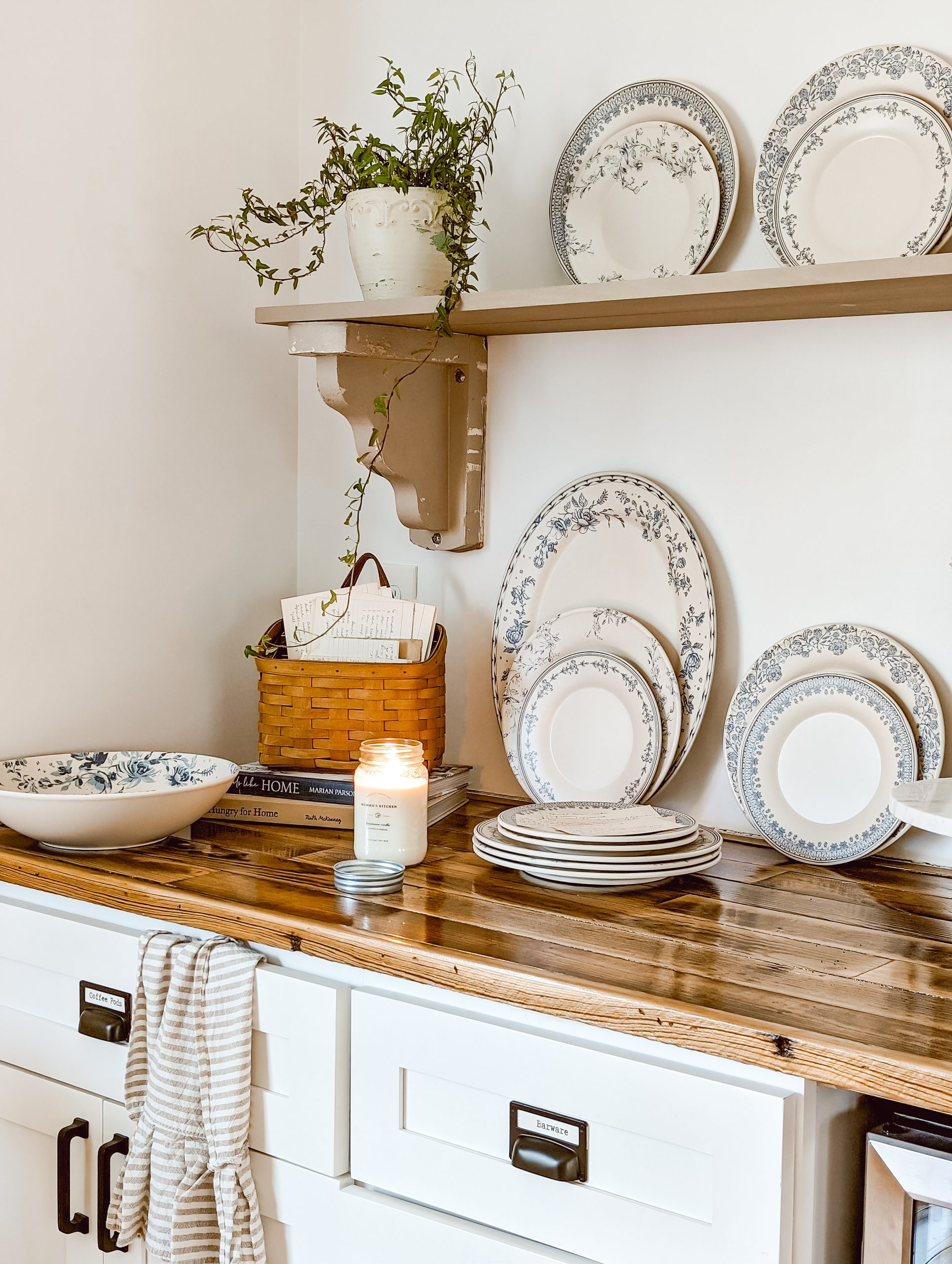 Studio McGee floral melamine dish collection from Target styled in our cottage farmhouse kitchen